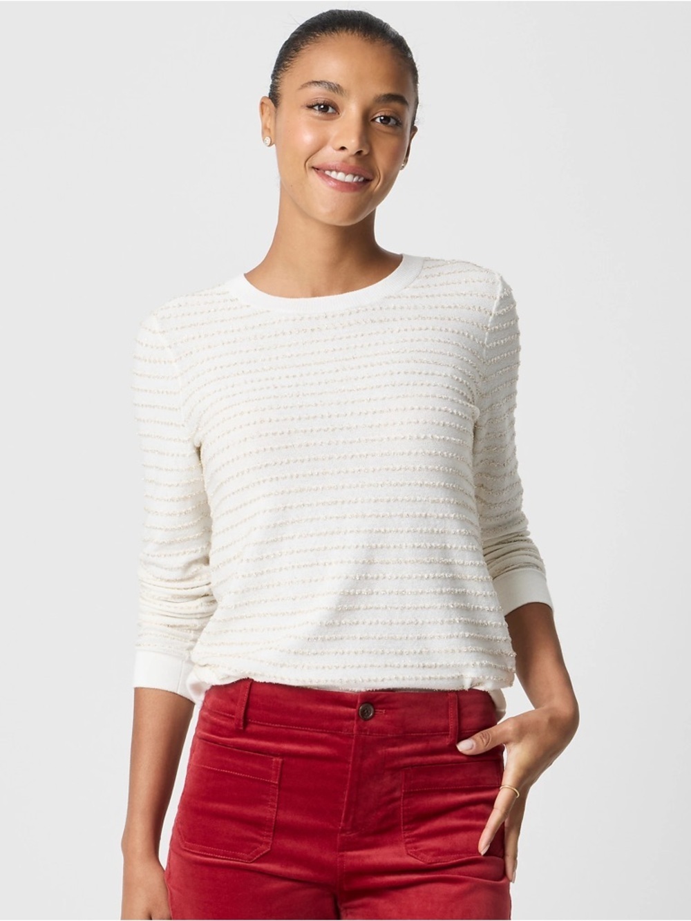 J. Crew Factory Metallic Stripe Teddie Crewneck Sweater Small